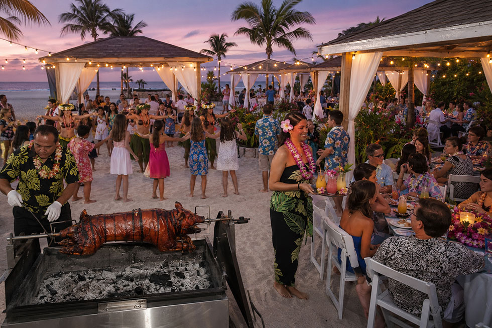 bat-mitzvah-beach Island Party Bat Mitzvah Entertainment on a Florida beach with hula dancers, kids, pavilions, servers, and a pig roasting station.